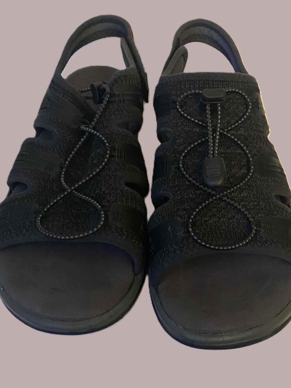 Orthofeet Women's Size 10 Wide Black Comfort Sport Sandals Bungee Closure